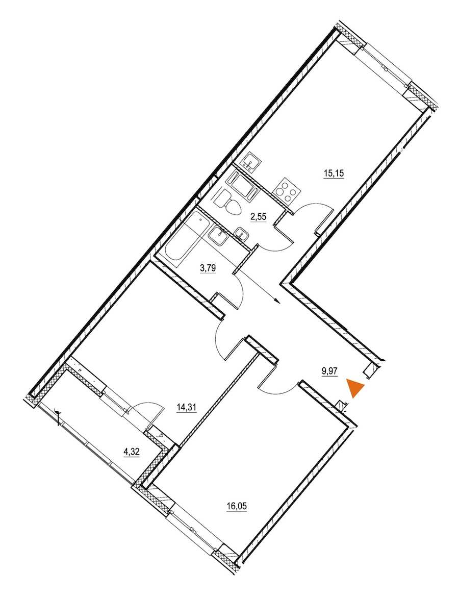 Двухкомнатная квартира в : площадь 63.98 м2 , этаж: 3 – купить в Санкт-Петербурге